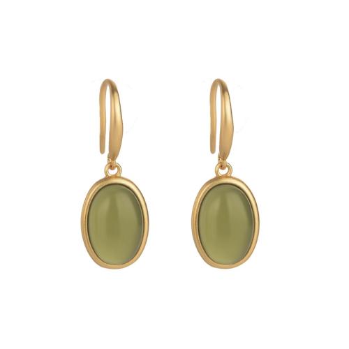 Brass Drop Earring with Jade fashion jewelry & for woman 28mm Sold By Pair