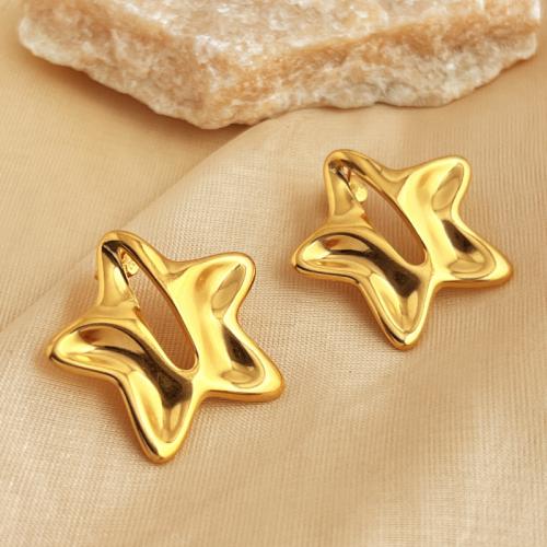 Stainless Steel Stud Earrings 304 Stainless Steel Star 18K gold plated fashion jewelry & for woman golden Sold By Pair