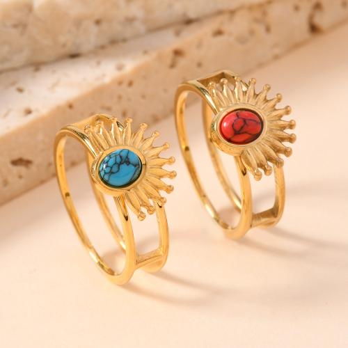 Stainless Steel Finger Ring 304 Stainless Steel with turquoise 18K gold plated fashion jewelry & for woman diameter 17mm Sold By PC