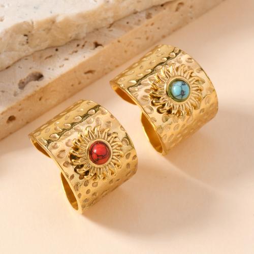 Stainless Steel Finger Ring 304 Stainless Steel with turquoise fashion jewelry & for woman diameter 17mm Sold By PC