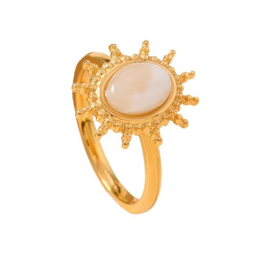 Vinger Ring in edelstaal, 304 roestvrij staal, met Glas, mode sieraden & voor vrouw, gouden, diameter 17mm, Verkocht door PC