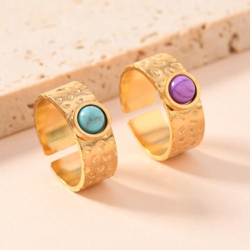 Stainless Steel Finger Ring 304 Stainless Steel with turquoise fashion jewelry & for woman diameter 17mm Sold By PC