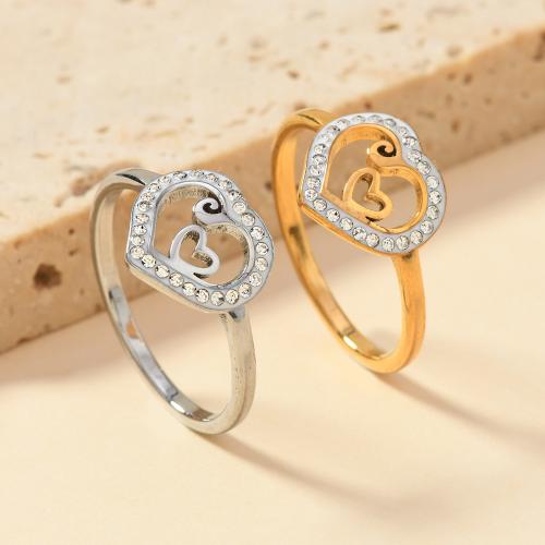 Couple Finger Rings 304 Stainless Steel Heart Unisex & with rhinestone Sold By PC