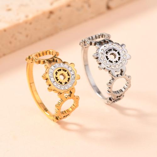 Rhinestone Stainless Steel Finger Ring 304 Stainless Steel Unisex & with rhinestone Sold By PC