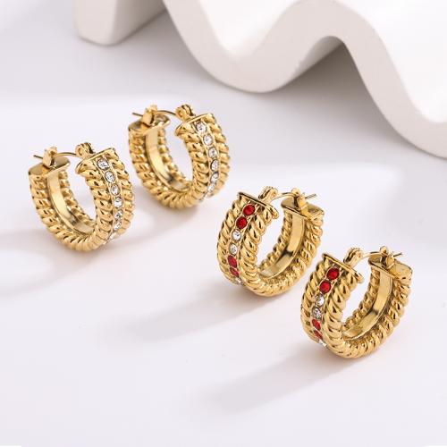 Cruach dhosmálta Lever Back Earring, 304 Cruach dhosmálta, 18K ór plátáilte, jewelry faisin & do bhean & le rhinestone, órga, 20x19mm, Díolta De réir Péire