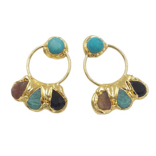 Pendientes de Gota en Latón, metal, con Piedras preciosas, chapado en color dorado, Joyería & para mujer, libre de níquel, plomo & cadmio, 34x45mm, Vendido por Par