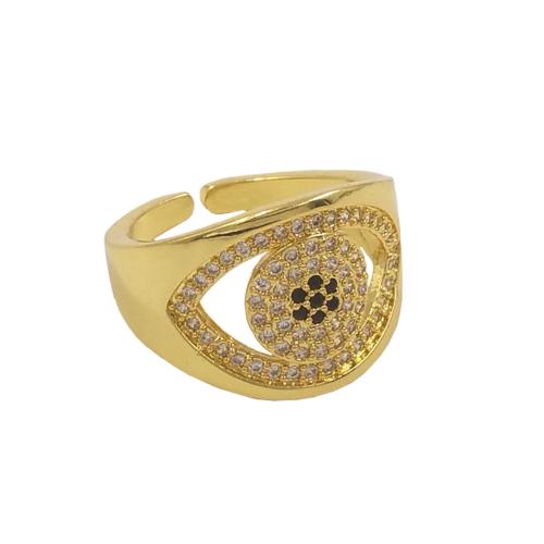 Cubic Zirconia Micro Pave Brass Ring Evil Eye gold color plated Adjustable & fashion jewelry & micro pave cubic zirconia & for woman nickel lead & cadmium free US Ring Sold By PC