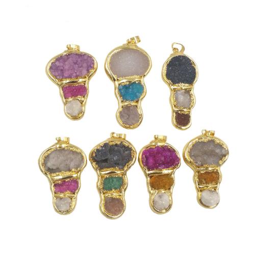 Brass Jewelry Pendants with Quartz gold color plated DIY Random Color nickel lead & cadmium free Sold By PC