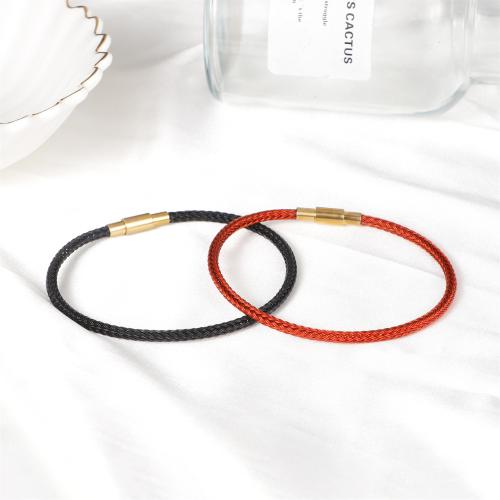 Stainless Steel Jewelry Bracelet 304 Stainless Steel with Tiger Tail Wire Round gold color plated Unisex Length 22.2 cm Sold By PC