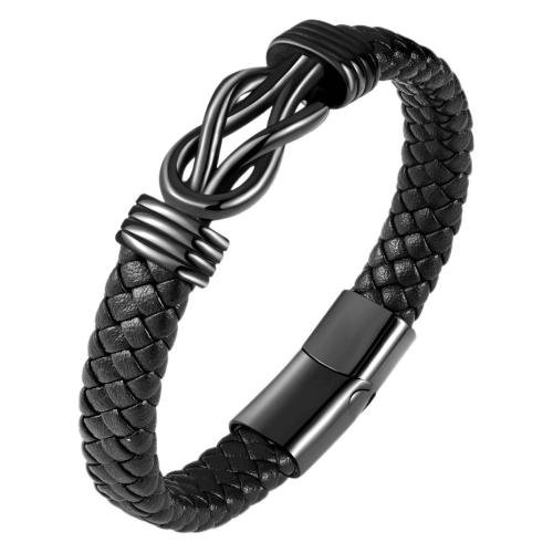 PU Leather Cord Bracelets 304 Stainless Steel with PU Leather plated for man black Length 21 cm Sold By PC