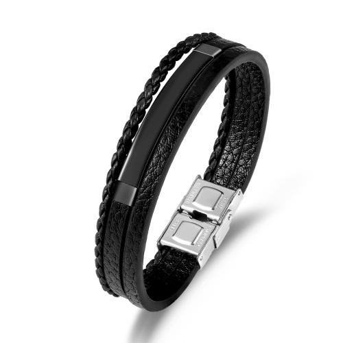 PU Leather Cord Bracelets 304 Stainless Steel with PU Leather silver color plated multilayer & for woman nickel lead & cadmium free Length 21 cm Sold By PC