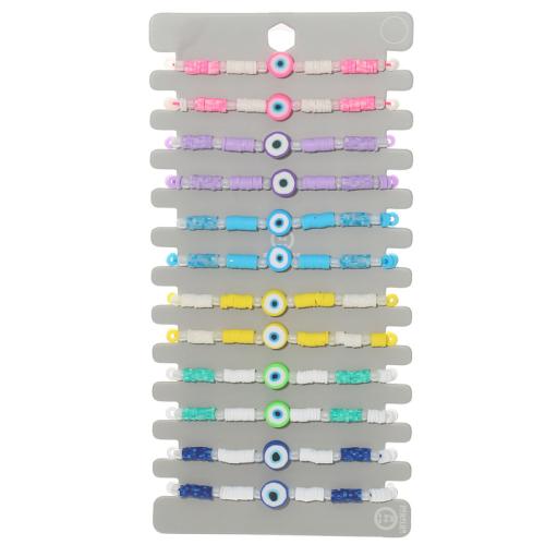 Bracelet Evil Eye bijoux, argile de polymère, avec Cordon de noeud, Réglable & motif de mauvais œil & pour femme, multicolore, Longueur 25 cm, 12PC/fixé, Vendu par fixé