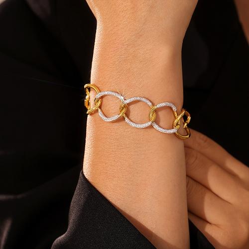 Stainless Steel Jewelry Bracelet 304 Stainless Steel gold color plated for woman & with rhinestone Length 16 cm Sold By PC