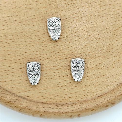 In lega di zinco animali pendenti, lega in zinco, Gufo, placcato argento antico, DIY, 6x10mm, 100PC/borsa, Venduto da borsa