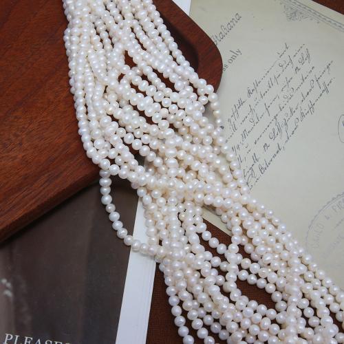 Prirodni slatkovodni biser labav nakit, Slatkovodni Pearl, Lagano okruglo, možete DIY, bijel, 3.50mm, Prodano Per Približno 38 cm Strand