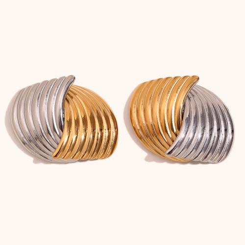 Stainless Steel Stud Earrings 304 Stainless Steel plated fashion jewelry & for woman & two tone Sold By Pair