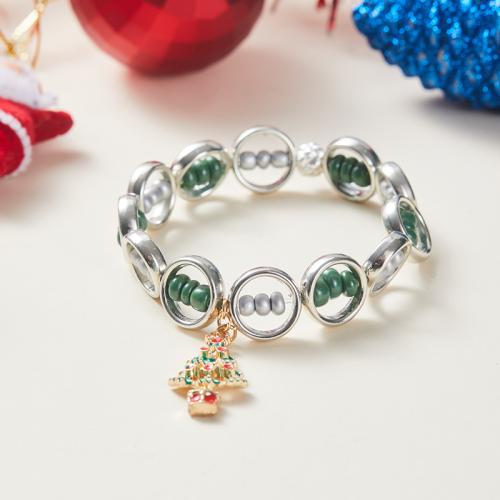 Bracelet de vacances de Noël, alliage de zinc, avec fil élastique & plastique, fait à la main, Conception de Noël & unisexe & émail & creux, Longueur 6.89 pouce, Vendu par PC