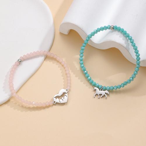 Glass Beads Bracelet with Elastic Thread & Zinc Alloy plated fashion jewelry & for woman Length 17.5 cm Sold By PC