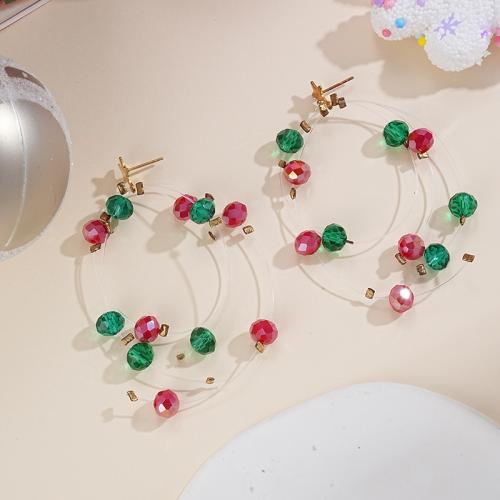 Christmas Earrings Glass plated Christmas Design & fashion jewelry & for woman multi-colored 90mm Sold By Pair