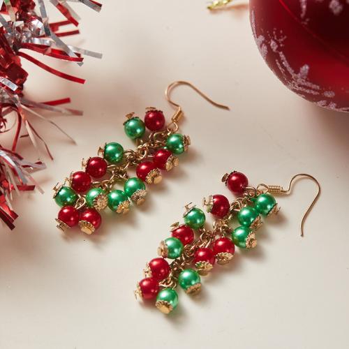 Christmas Earrings Zinc Alloy with Plastic stoving varnish Christmas Design & fashion jewelry & for woman multi-colored 55mm Sold By Pair