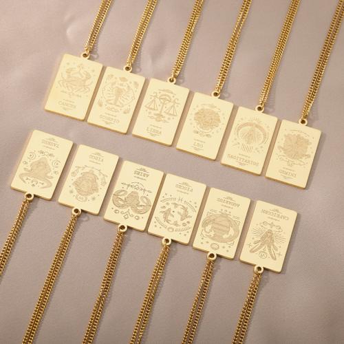 Stainless Steel Jewelry Necklace 304 Stainless Steel Rectangle 18K gold plated fashion jewelry & Zodiac symbols jewelry & for woman Length 21-80 cm Sold By PC