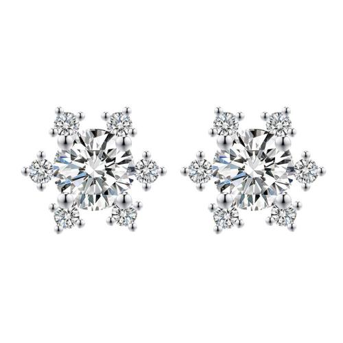 Cubic Zirconia Micro Pave Sterling Sølv Øreringe, 925 Sterling Sølv, Snowflake, Micro Pave cubic zirconia & for kvinde, platin farve, 6.50x6.50mm, Solgt af par