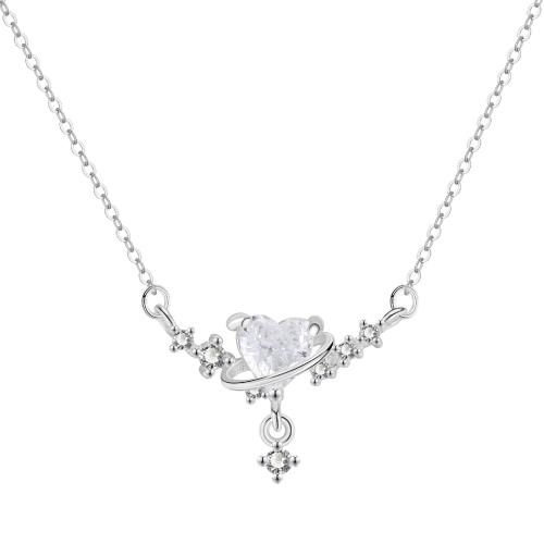 plata de ley 925 collar, con 5CM extender cadena, Corazón, micro arcilla de zirconia cúbica & para mujer, plateado, longitud aproximado 40 cm, Vendido por UD