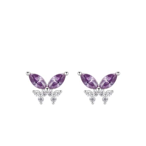 Cubic Zirconia micro pavimenta Sterling Silver Earring, 925 argento sterlina, Farfalla, Micro spianare cubic zirconia & per la donna, argento, 6x7.40mm, Venduto da coppia