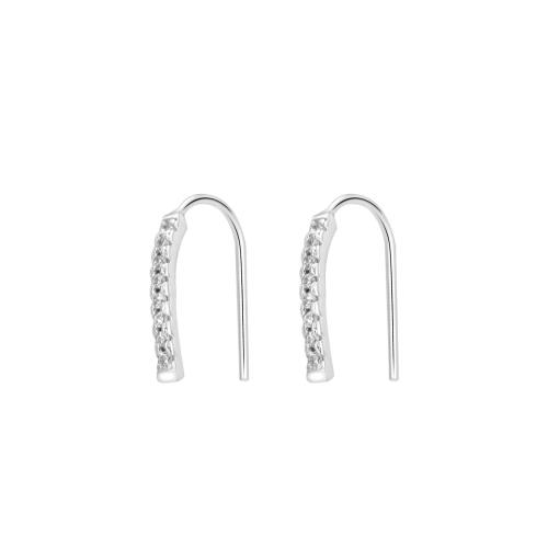 Kubinių Zirconia Mikro Pave sidabro auskarai, 925 Sterling Silver, mikro nutiesti kubinių Zirconia & moters, sidabras, 14.50x8mm, Pardavė Pora