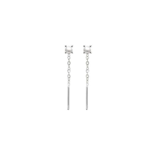 925 Sterling Silver Snáithe Trí Earrings, le Pearl Plaisteacha, do bhean, dathanna níos mó le haghaidh rogha, 6.50x6.50mm, Díolta De réir Péire