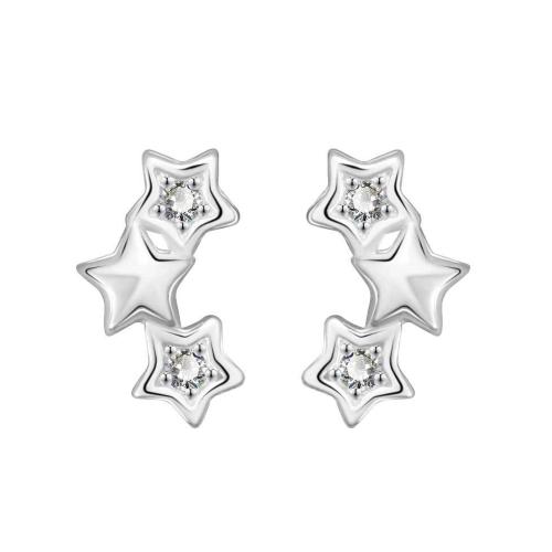 Cubic Zirconia Micro Pave Sterling Silver Örhänge, 925 Sterling Silver, Star, micro bana cubic zirconia & för kvinna, silver, 7.50x4.50mm, Säljs av Par