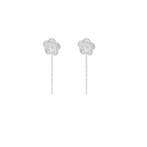 925 Sterling Silver Thread Through Earrings petals for woman silver color 25mm Sold By Pair