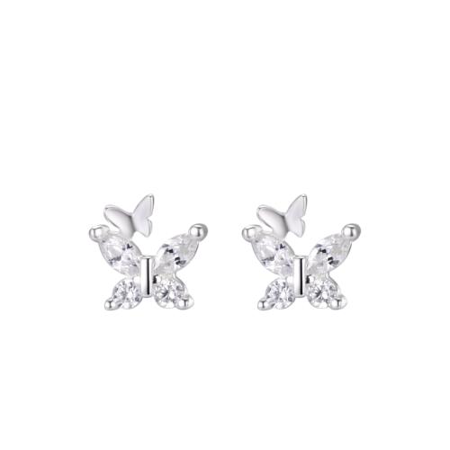 Zircon cubique Micro Pave d'oreille en argent sterling, argent sterling 925, papillon, pavé de micro zircon & pour femme, argent, 6x6.20mm, Vendu par paire