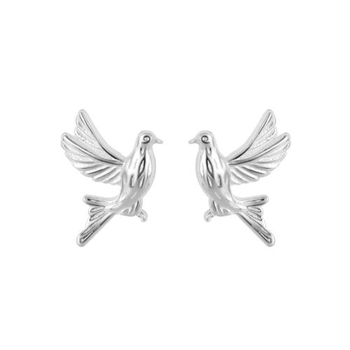 925 Sterling Silver Stud Earrings Bird for woman silver color Sold By Pair