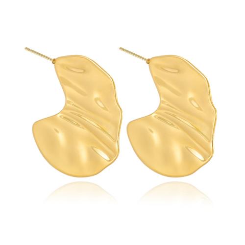 Stainless Steel Stud Earrings 304 Stainless Steel Leaf Vacuum Ion Plating for woman gold Sold By Pair