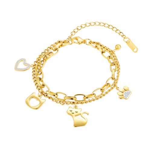 Roestvrij staal armbanden, 304 roestvrij staal, micro pave zirconia & voor vrouw, goud, Lengte Ca 22.5 cm, Verkocht door PC