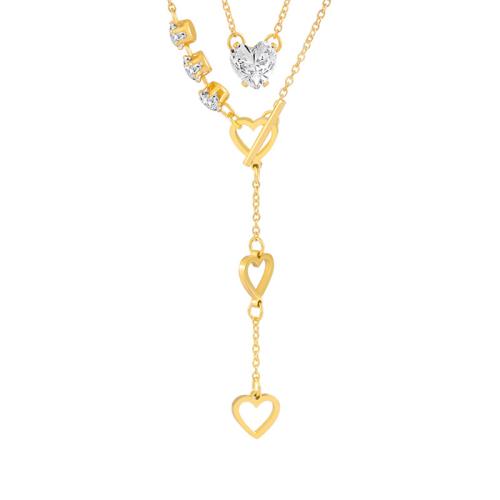 Stainless Steel Jewelry Necklace 304 Stainless Steel Heart Vacuum Ion Plating micro pave cubic zirconia & for woman gold Length Approx 42.5 cm Sold By PC