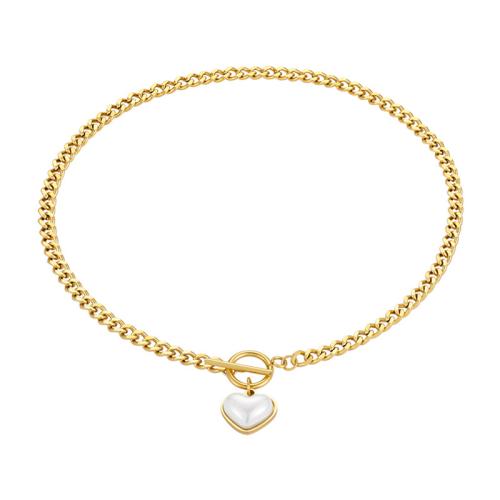 Stainless Steel Jewelry Necklace 304 Stainless Steel with Plastic Pearl Heart Vacuum Ion Plating for woman gold Length Approx 42 cm Sold By PC