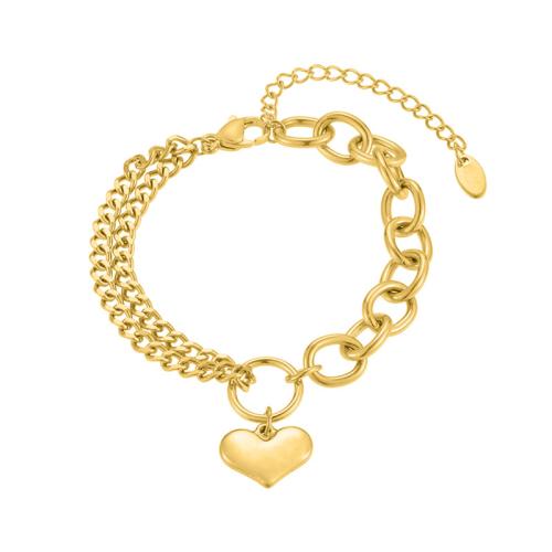 Stainless Steel Jewelry Bracelet 304 Stainless Steel Heart Vacuum Ion Plating for woman gold Length Approx 22 cm Sold By PC