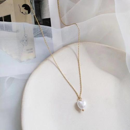 Zinc Alloy Jewelry Necklace with Plastic Pearl with 5cm extender chain plated for woman golden Length Approx 40 cm Sold By PC