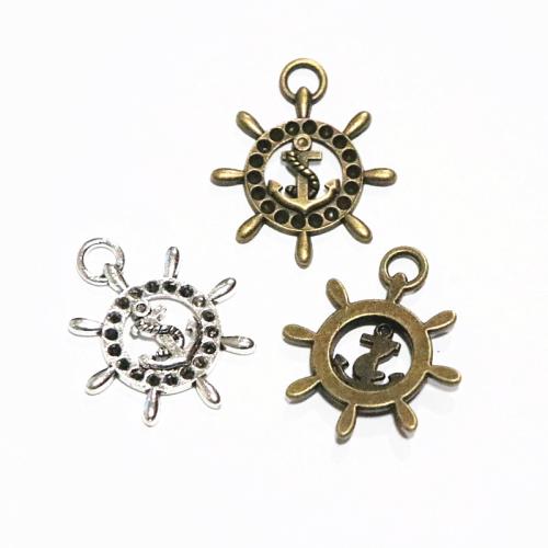 Zinc Alloy Ship Wheel & Anchor Pendentif, alliage de zinc, roue de bateau, Placage, DIY, plus de couleurs à choisir, 28x32mm, 50PC/sac, Vendu par sac