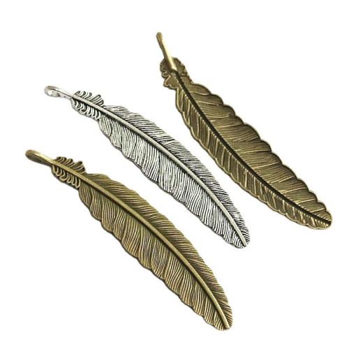 Cink ötvözet Feather Medálok, Tollazat, galvanizált, DIY, több színt a választás, 106x22mm, 10PC-k/Bag, Által értékesített Bag