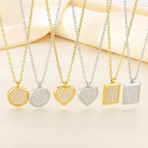 Stainless Steel Jewelry Necklace 304 Stainless Steel Vacuum Ion Plating & for woman & with rhinestone Sold By PC