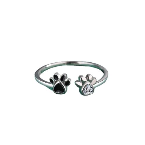 Argent sterling 925 Ouvrir Bague, Griffe, pour femme & émail & avec strass, Taille:6-8, Vendu par PC