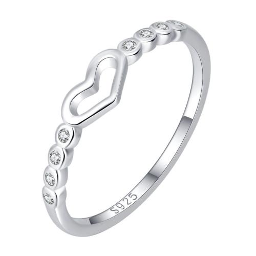 925 Sterling Silver Finger Ring Heart & for woman & with rhinestone & hollow US Ring Sold By PC