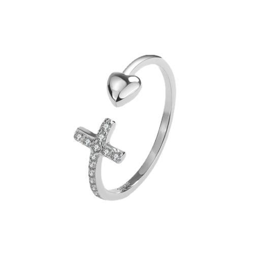 925 Sterling Silver Cuff Finger Ring Heart for woman & with rhinestone US Ring Sold By PC