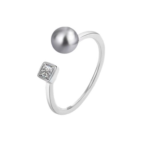 925 de prata esterlina Cuff Ring Finger, with Pérolas de água doce, Padrão Geométrico, micro pavimento em zircônia cúbica & para mulher, tamanho:6-8, vendido por PC