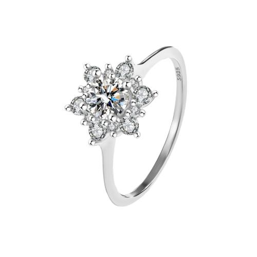 925 Sterling Silver Finger Ring Snowflake platinum plated & for woman & with rhinestone US Ring Sold By PC