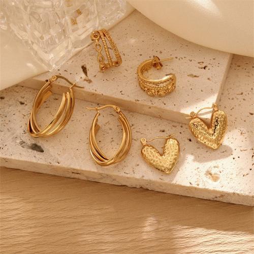 Pendiente de acero de titanio, Partículas de acero, 18K chapado en oro, Joyería & diferentes estilos para la opción & para mujer, dorado, Vendido por Par