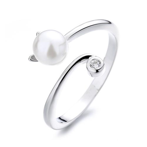 Brass Finger Ring with Plastic Pearl fashion jewelry & for woman & with rhinestone Sold By PC